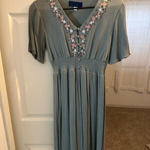 Elegant Gray Floral Embroidered Dress
